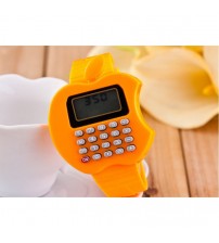 Apple Shape Digital Watch With Calculator, Kids Fashion Watch, Orange Color